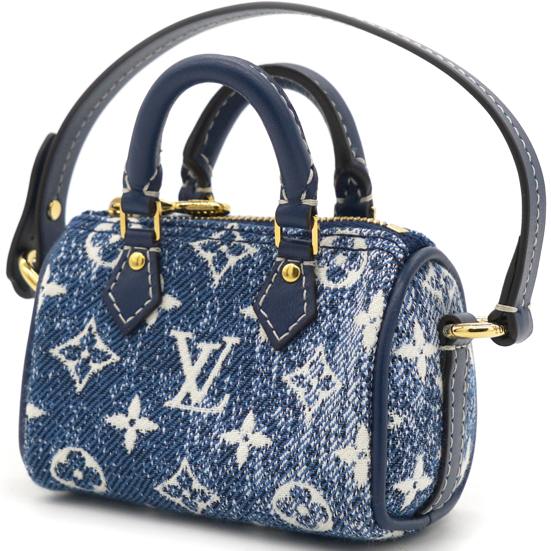 LOUIS VUITTON Denim Monogram Jacquard Micro Speedy Bag Charm Bleu 1292069