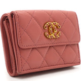 Lambskin Quilted Chanel 19 Tri-Fold Wallet Pink