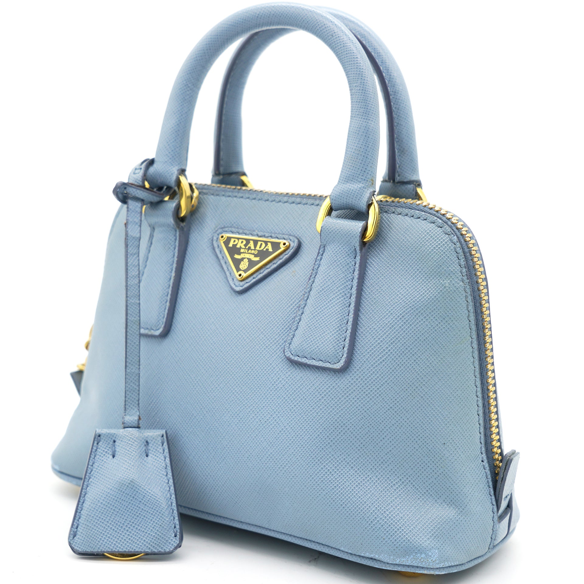 Prada Blue Saffiano Lux Leather Mini Promenade Crossbody Bag