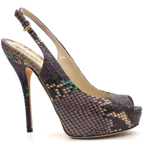 Purple Multicolour Python Leather Sofia Platform Peep Toe Slingback Heels 36