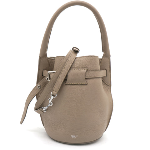 Big Bag Nano Bucket with Long Strap in Grained Calfskin Light Taupe