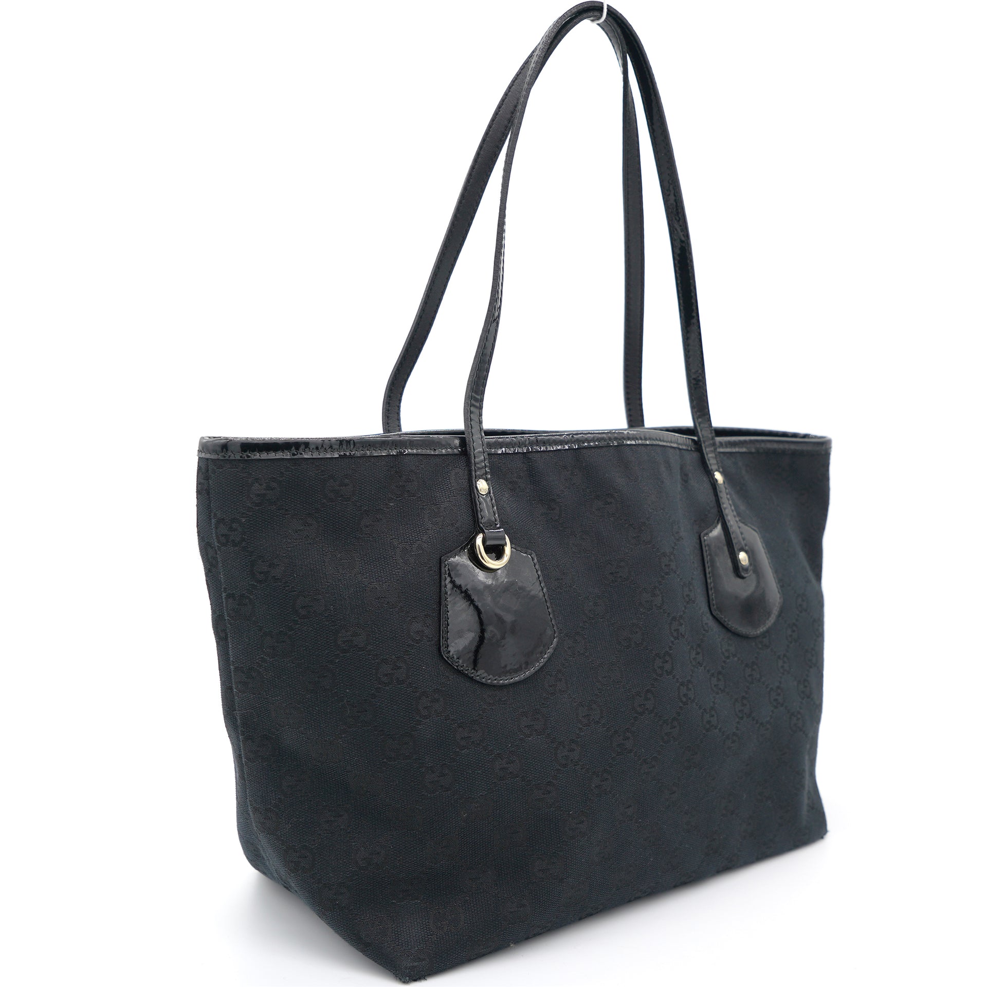 Black GG Canvas and Patent Leather Tote