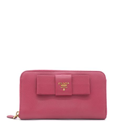 Pink Saffiano Peonia Fiocco Bow Zip Around Wallet