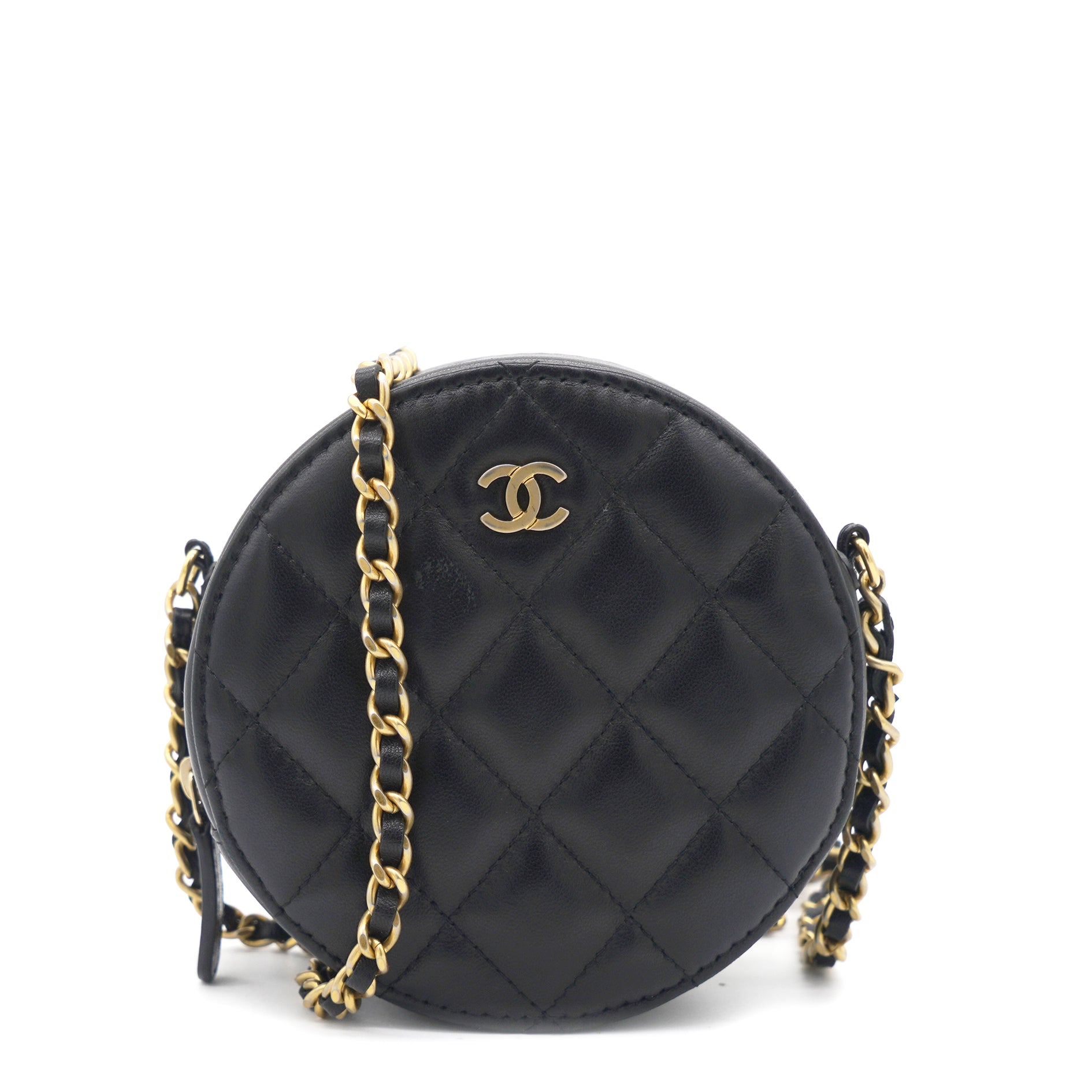 CHANEL Round Mini Small Chain Shoulder Crossbody Bag Black Quilted