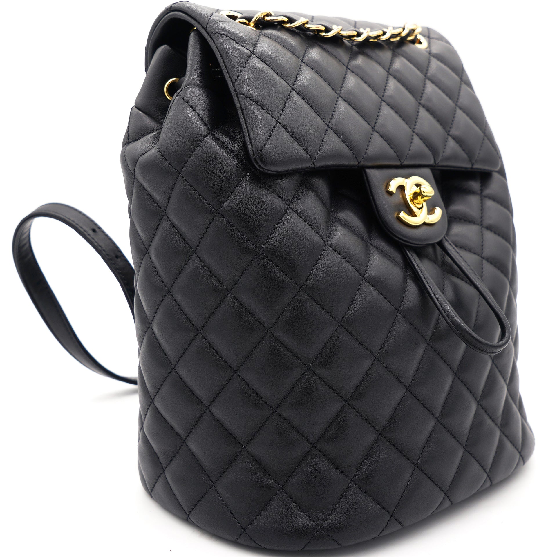 Authentic Chanel Urban Spirit Backpack Quilted Lambskin Black Gold Hardware