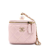 Chanel Classic Pearl Vanity Case with Chain Quilted Caviar Mini Pink 1763215