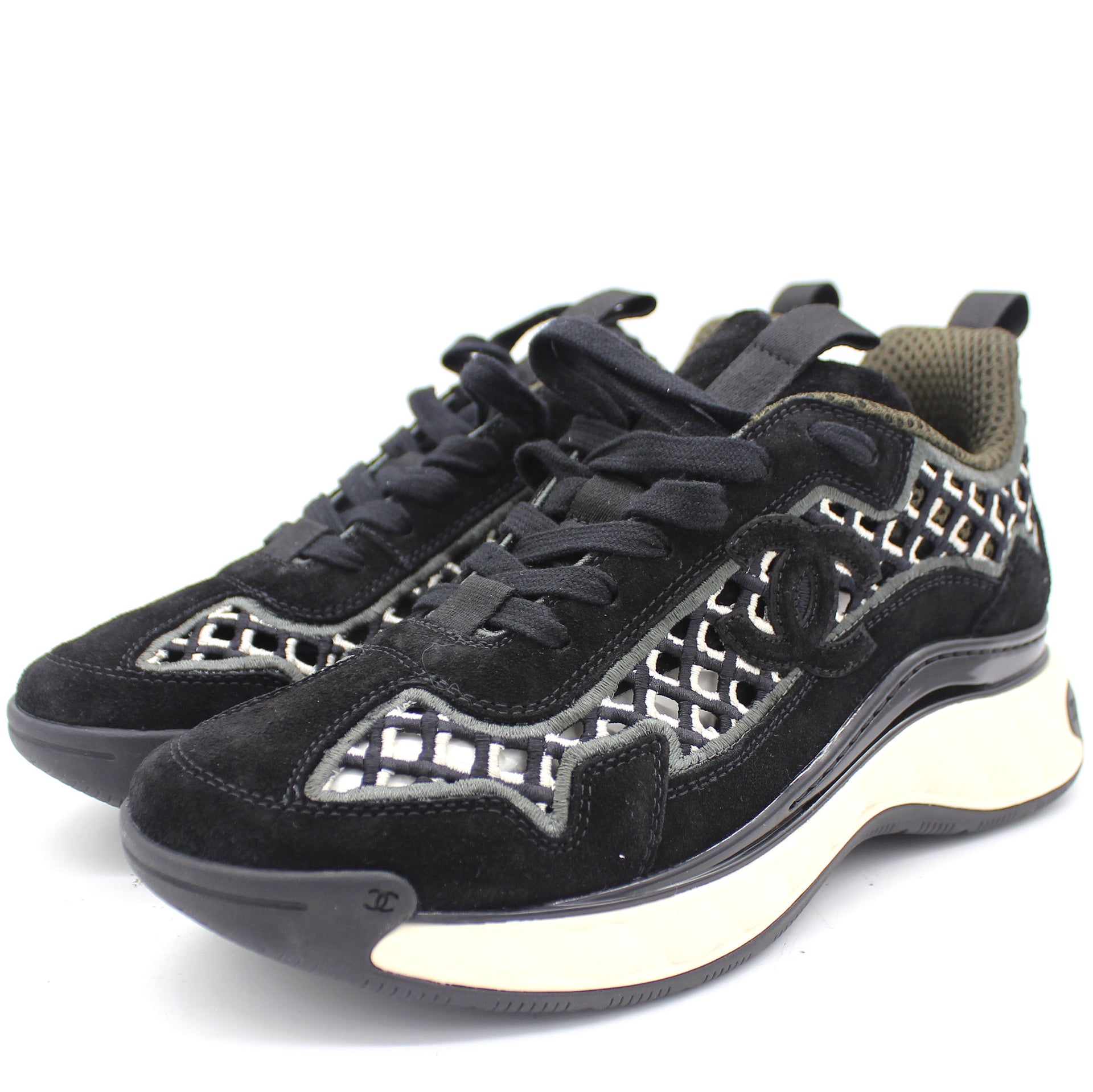 Black/Grey tweed, Leather And Fabric CC Low-Top Sneakers 37