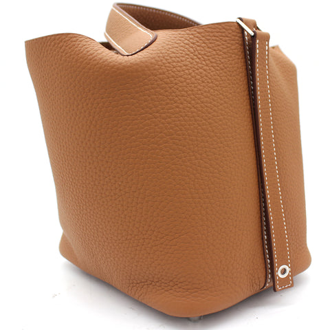 Clemence Leather Picotin Lock 18 Bag Gold