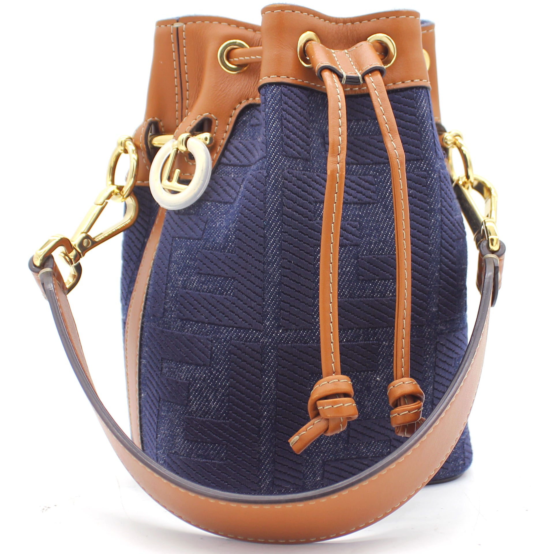 Fendi Brown/Black Zucca Leather Mini Mon Tresor Drawstring Bucket Bag Fendi
