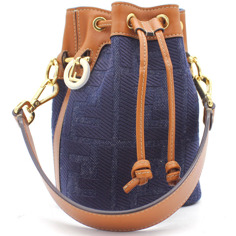 Blue/Brown Zucca Canvas and Leather Mini Mon Tresor Drawstring Bucket Bag