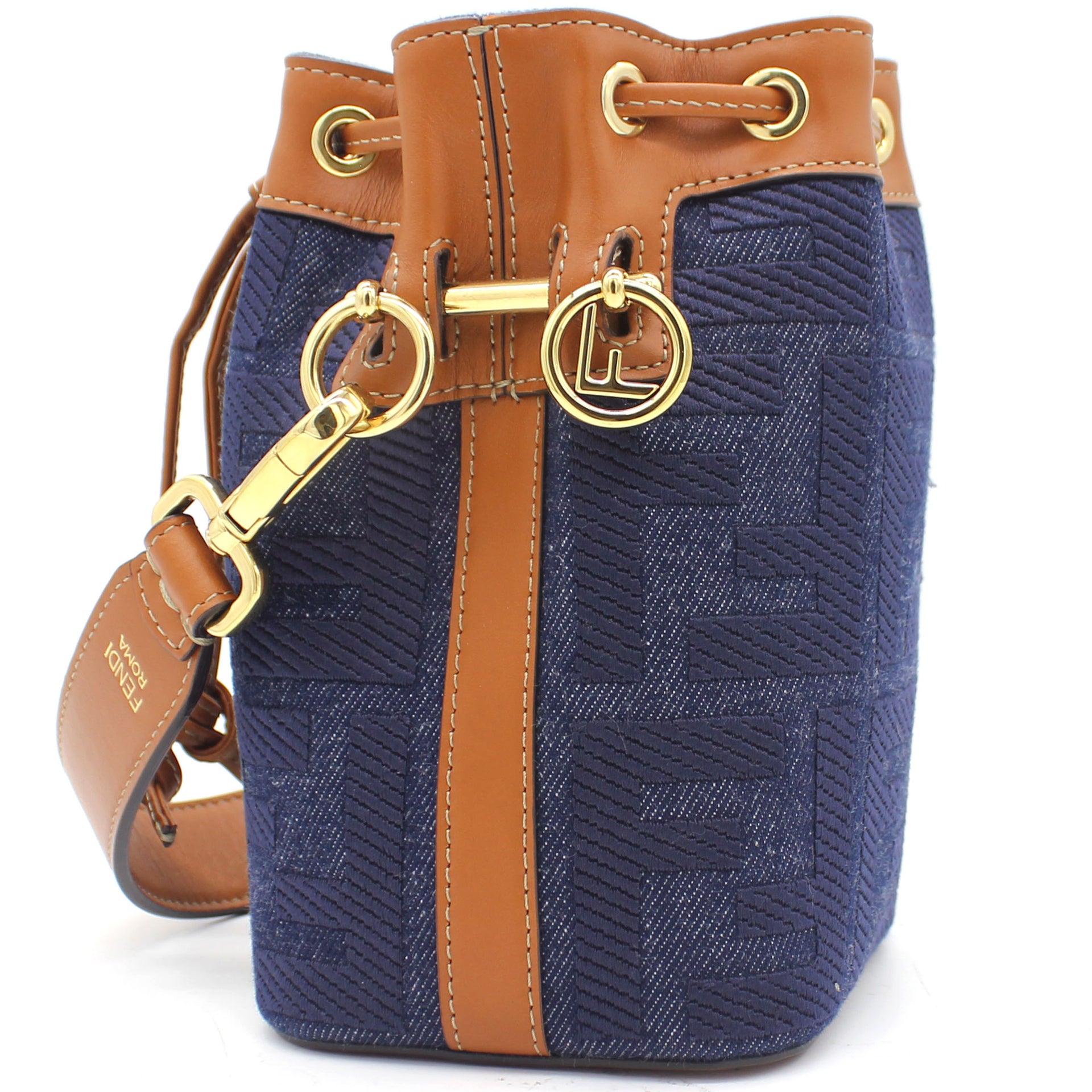 Blue/Brown Zucca Canvas and Leather Mini Mon Tresor Drawstring Bucket Bag