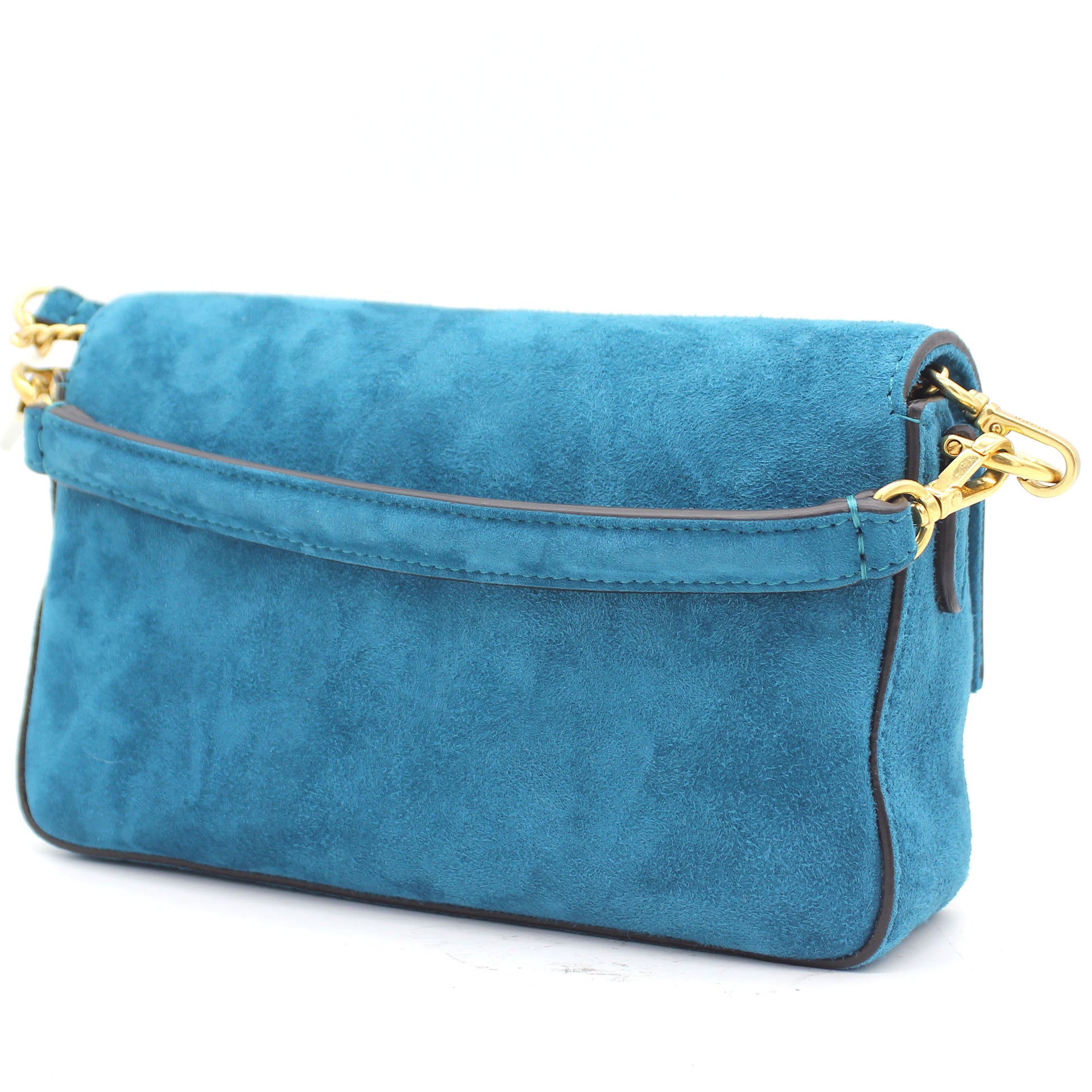 Blue Suede Mini Baguette Bag