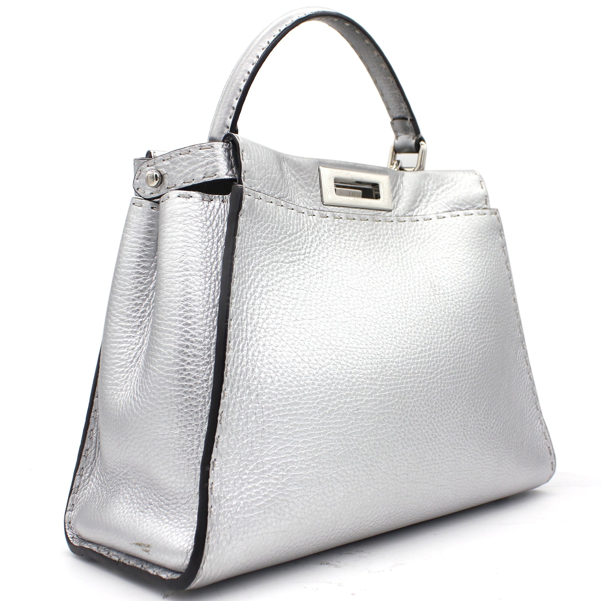 Silver Selleria Leather Medium Peekaboo Top Handle Bag