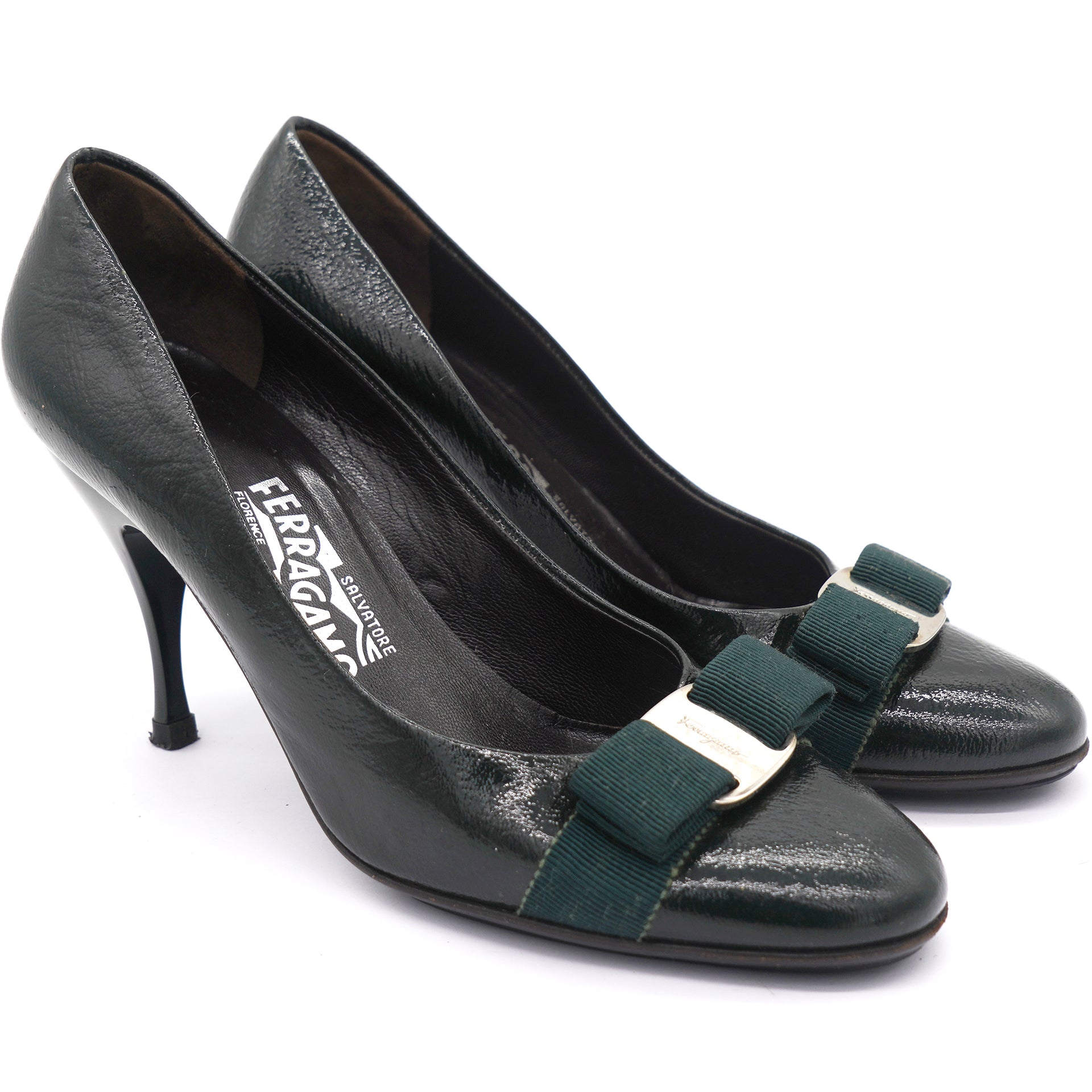 Ferragamo Vara Bow Pump Shoes Dark Green 7.5/38 – STYLISHTOP