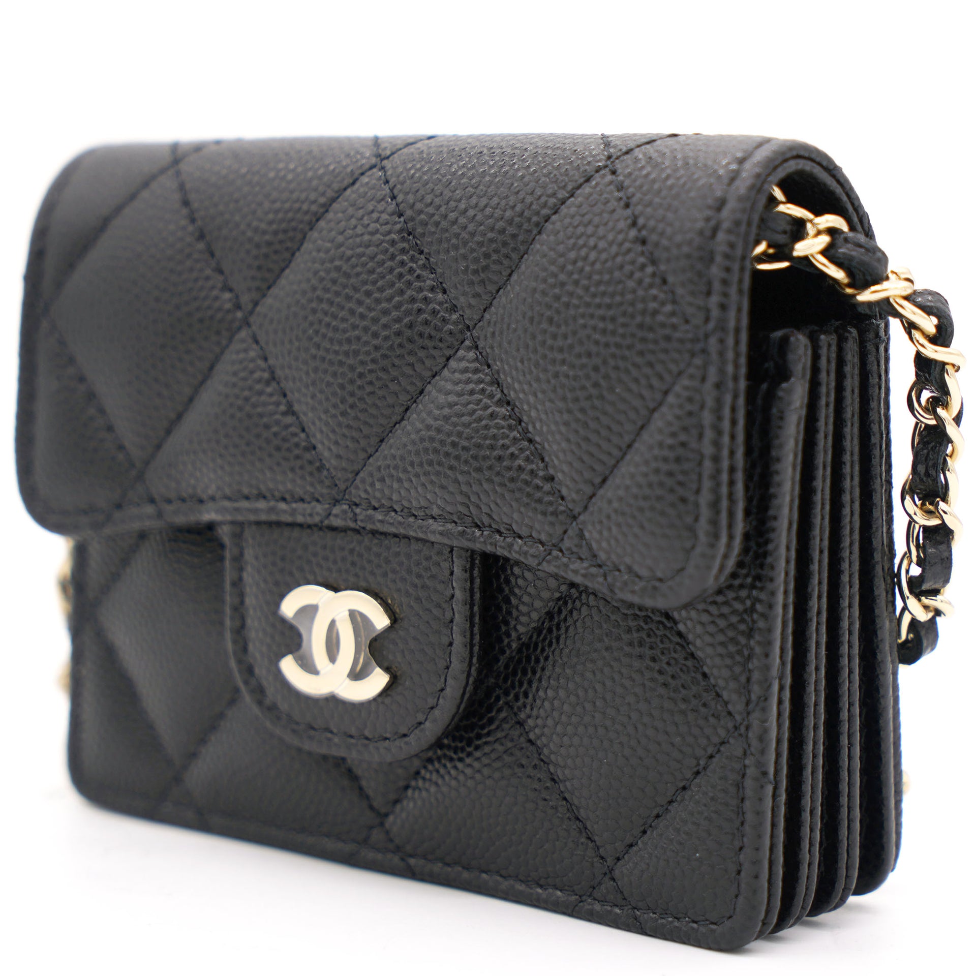 Chanel Black Caviar Leather Flap Card Holder with Chain – STYLISHTOP