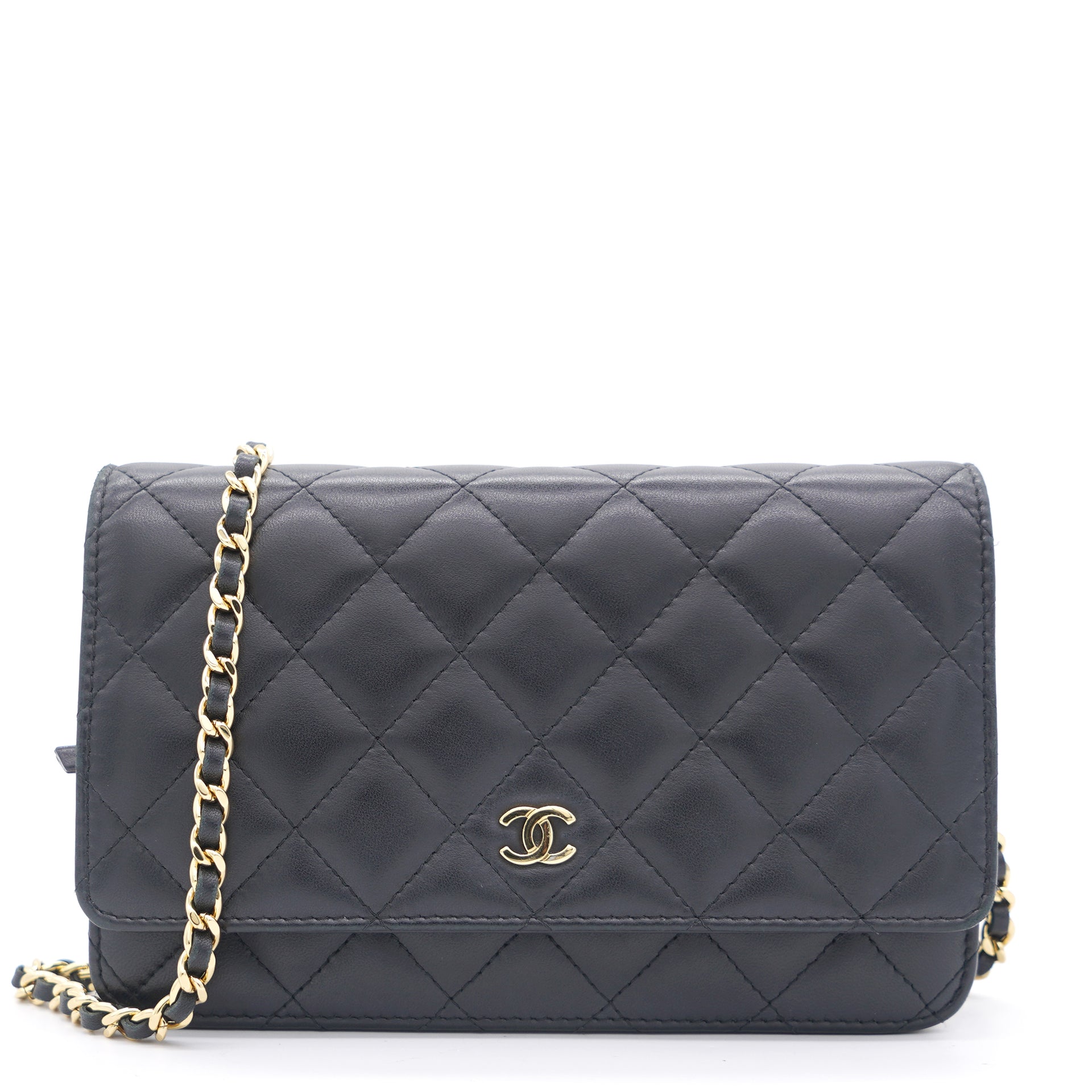 chanel lambskin quilted wallet on chain black