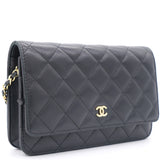 Lambskin Quilted Wallet On Chain WOC Black