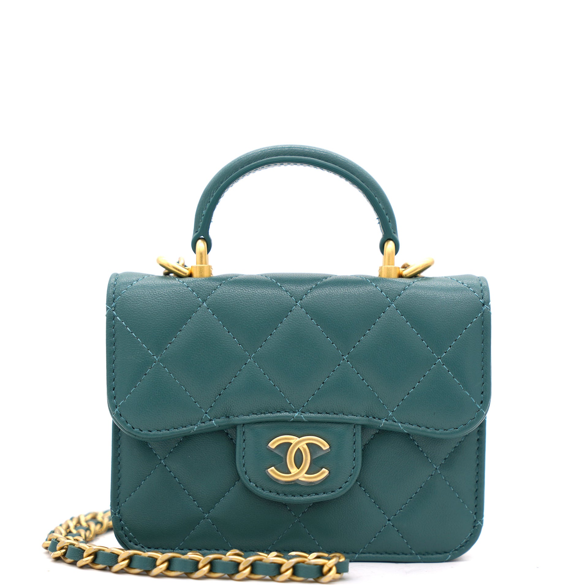 Chanel Green Quilted Leather Nano Top Handle Square Classic Flap Bag –  STYLISHTOP