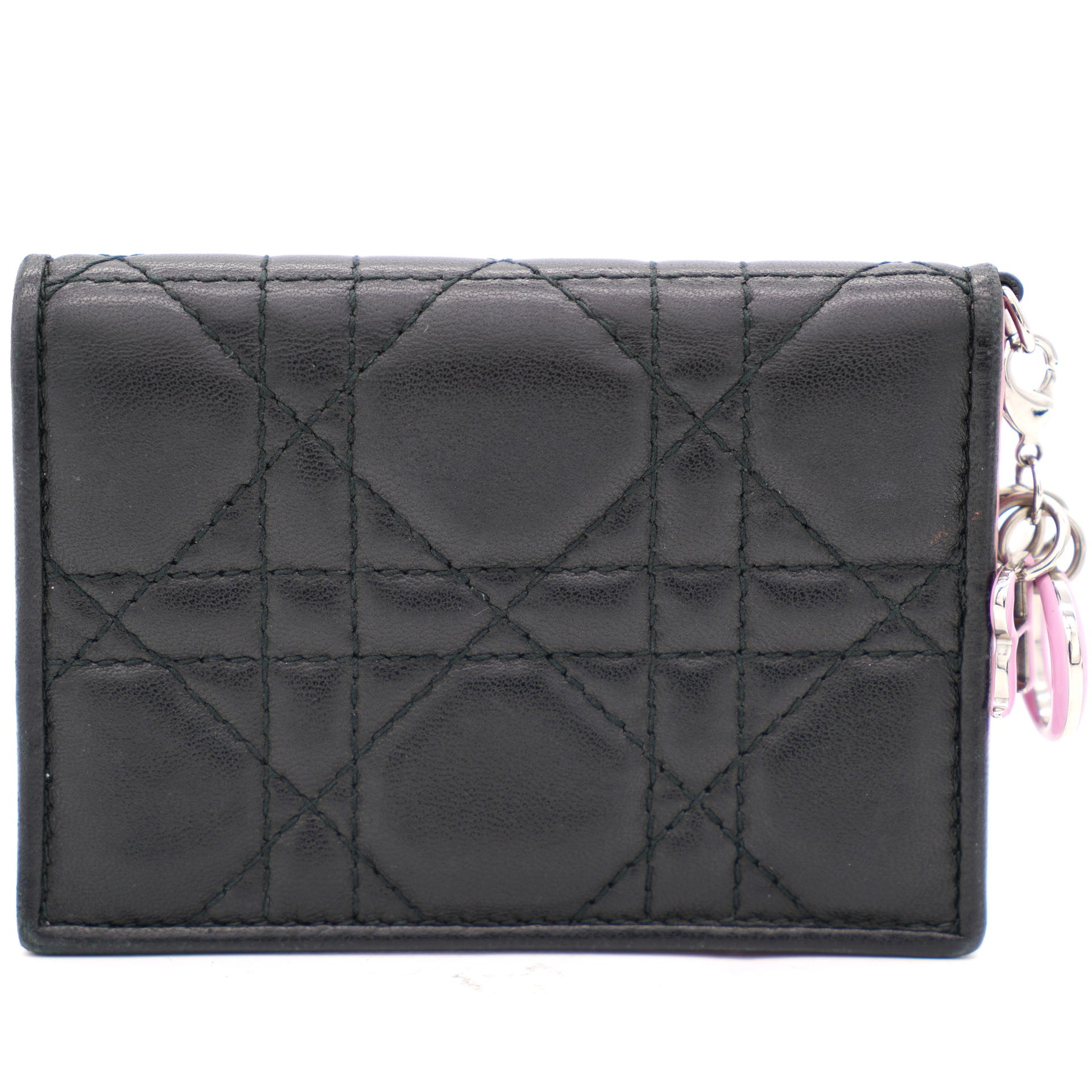 Black/Pink Cannage Lambskin Leather Lady Dior Flap Card Holder