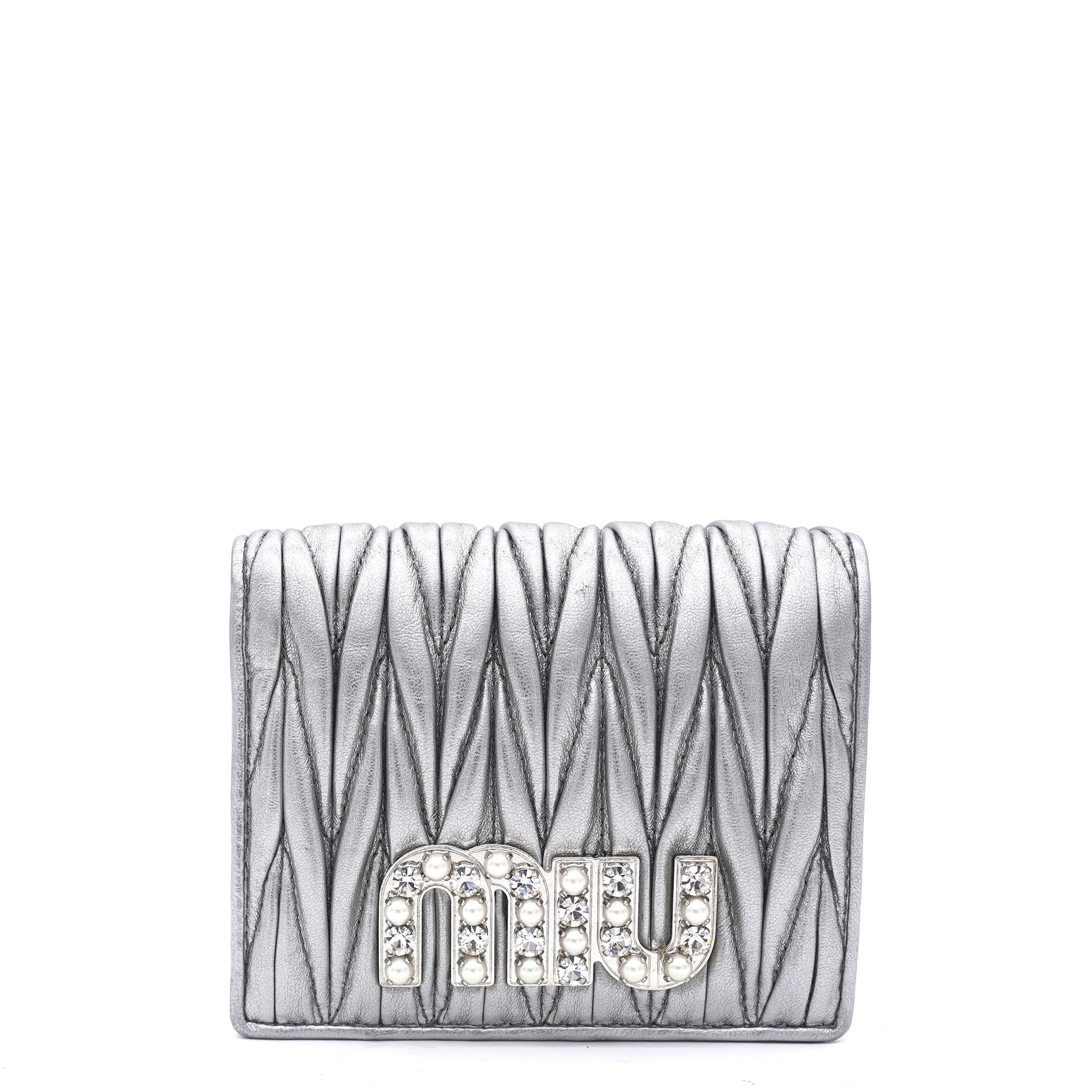 Crystal Matelassé leather Silver Compact Wallet