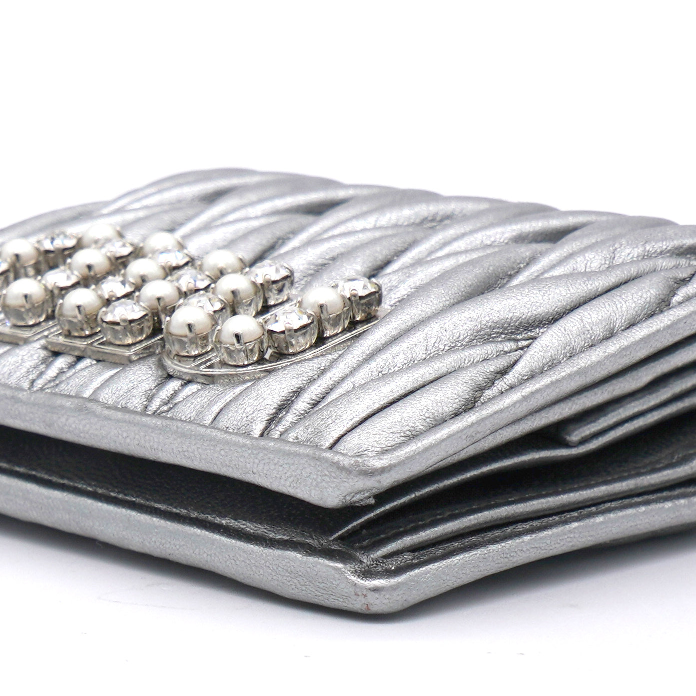 Crystal Matelassé leather Silver Compact Wallet