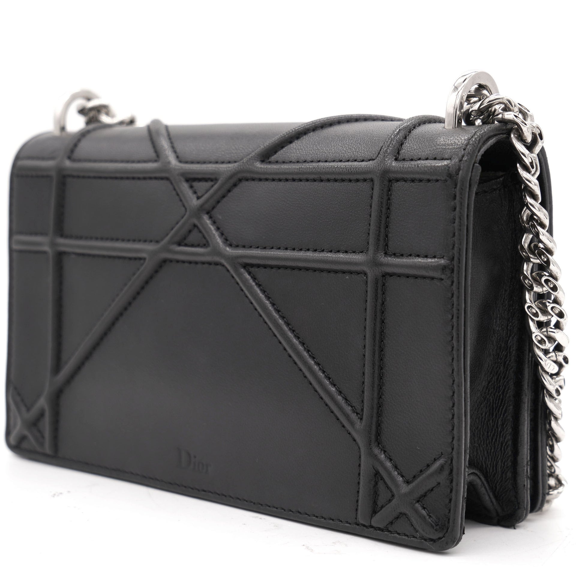 Black Leather Diorama Wallet on Chain