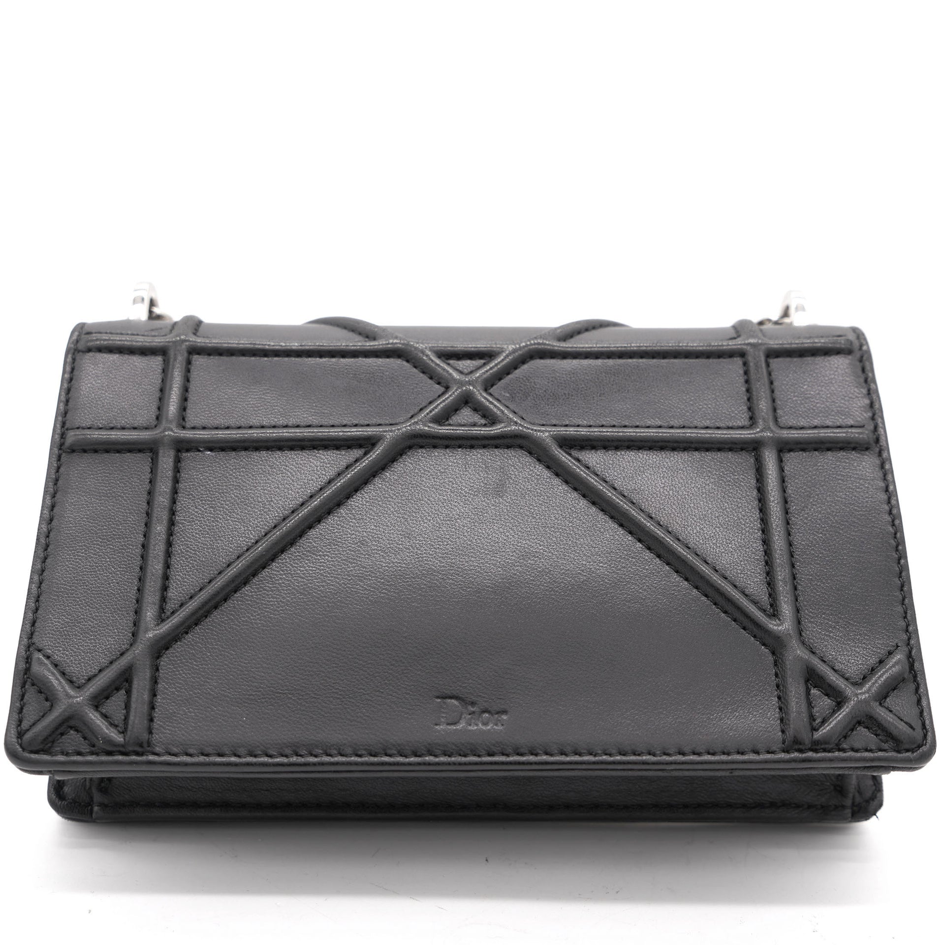 Black Leather Diorama Wallet on Chain