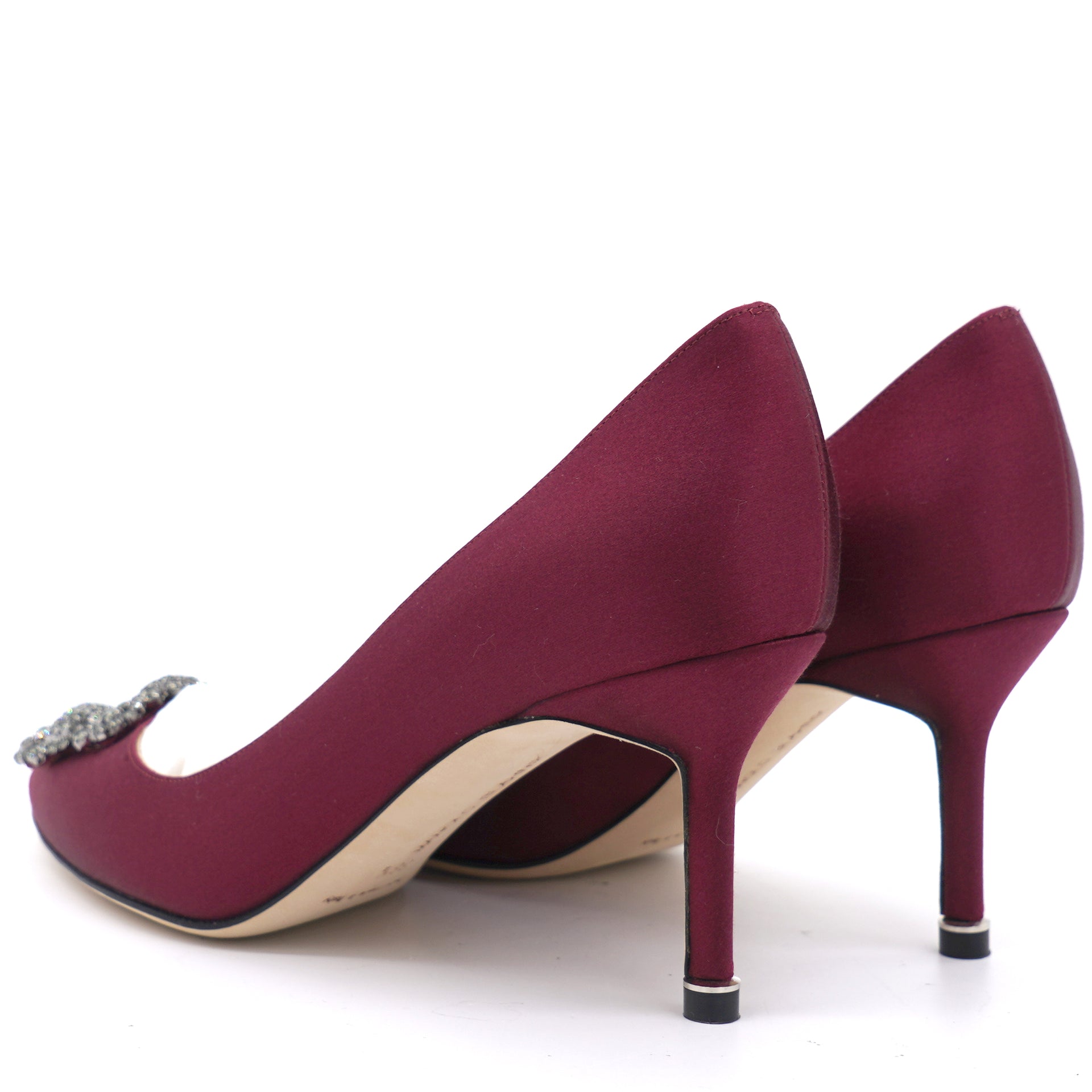 Burgundy Satin Hangisi Pointed Toe Pumps Size 36.5