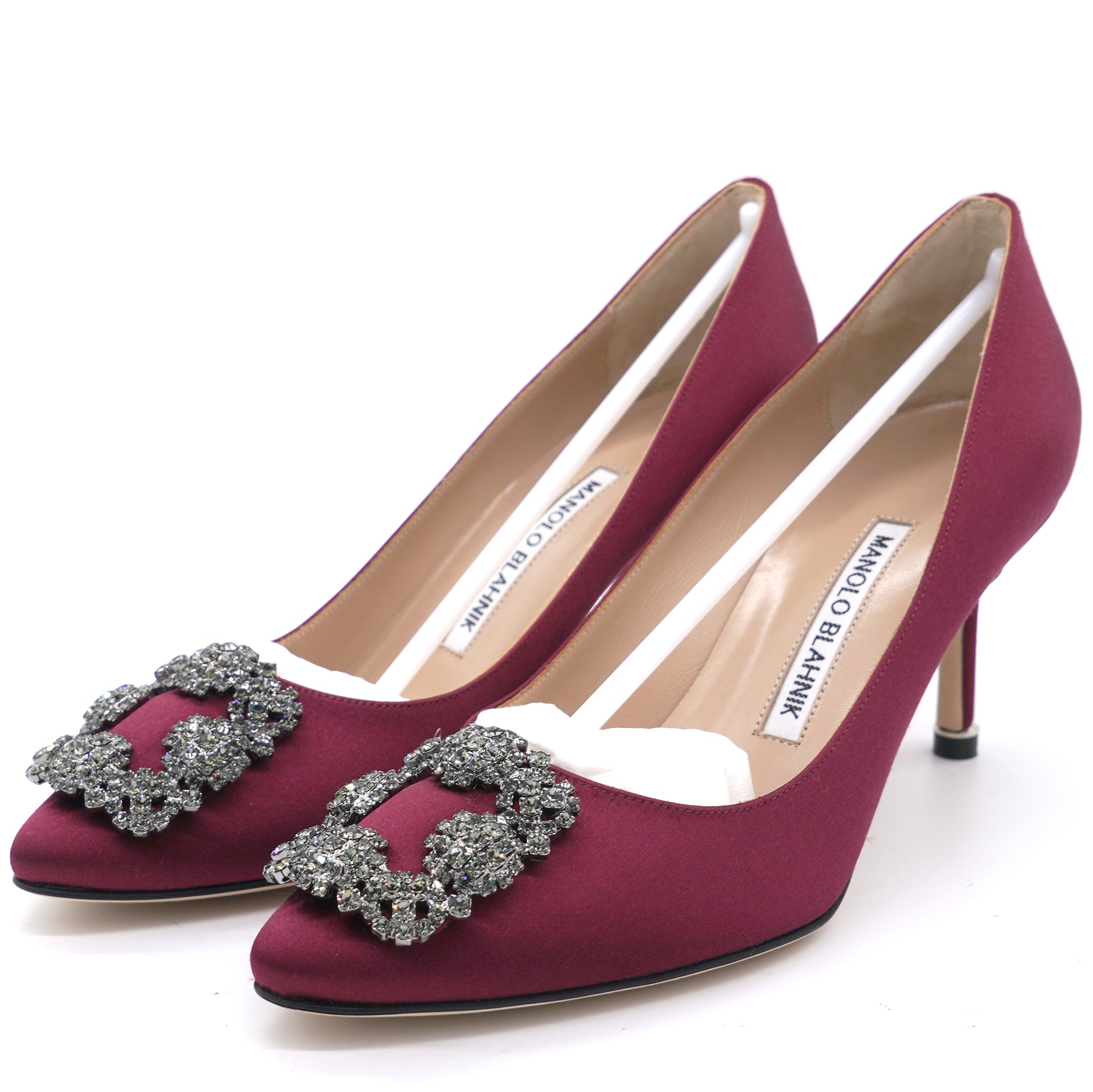 Burgundy Satin Hangisi Pointed Toe Pumps Size 36.5