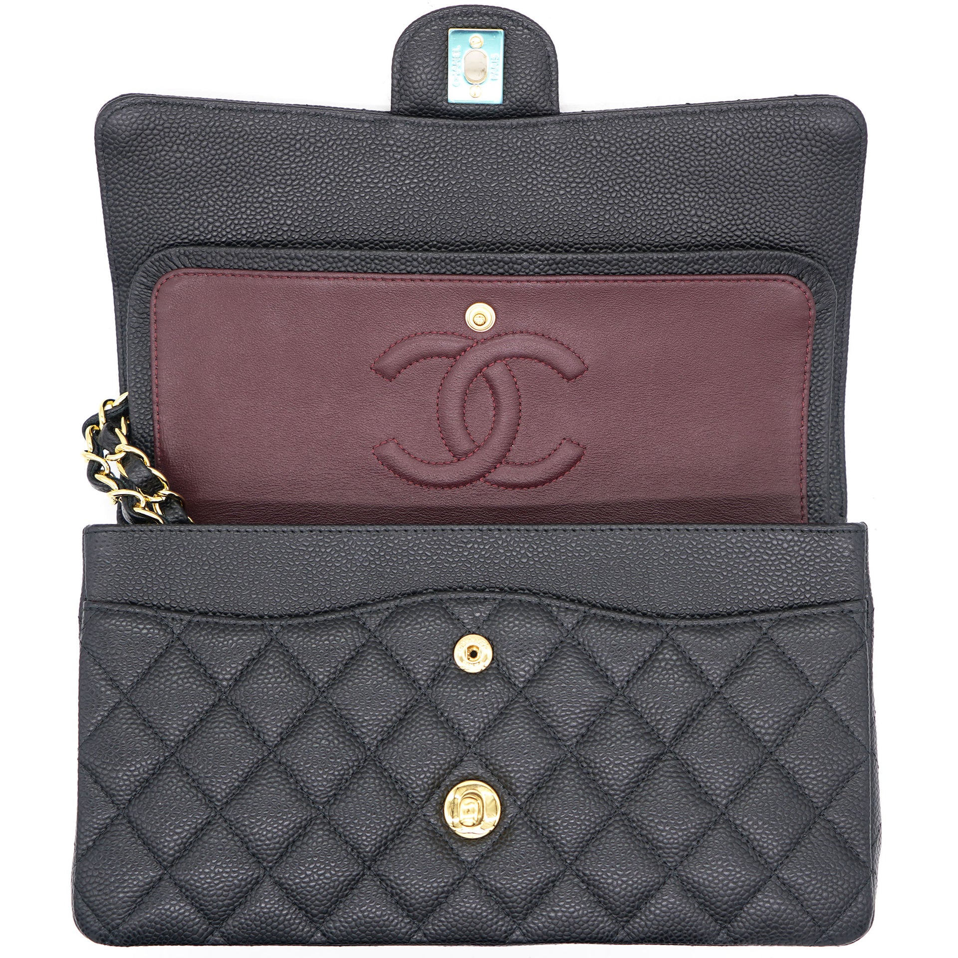 Black Quilted Caviar Leather Medium Classic Double Flap Bag