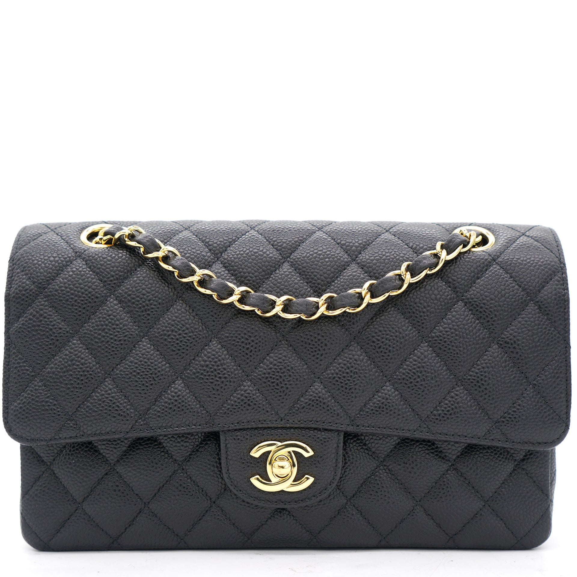 PRE-OWNED CHANEL CLASSIC QUILTED CAVIAR (MEDIUM) DOUBLE FLAP GHW