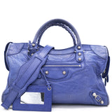 Blue Lambskin Leather Giant 12 Silver Motorcycle City Bag