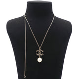CC Faux Pearl Crystals Gold Tone Metal Pendant Necklace