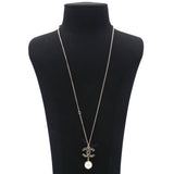 CC Faux Pearl Crystals Gold Tone Metal Pendant Necklace