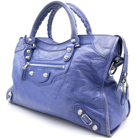 Blue Lambskin Leather Giant 12 Silver Motorcycle City Bag