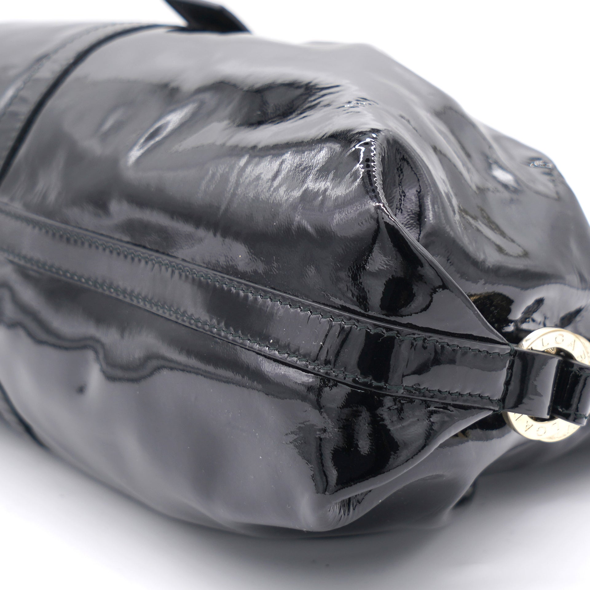 Patent Leather Black Double Ring Shoulder Bag