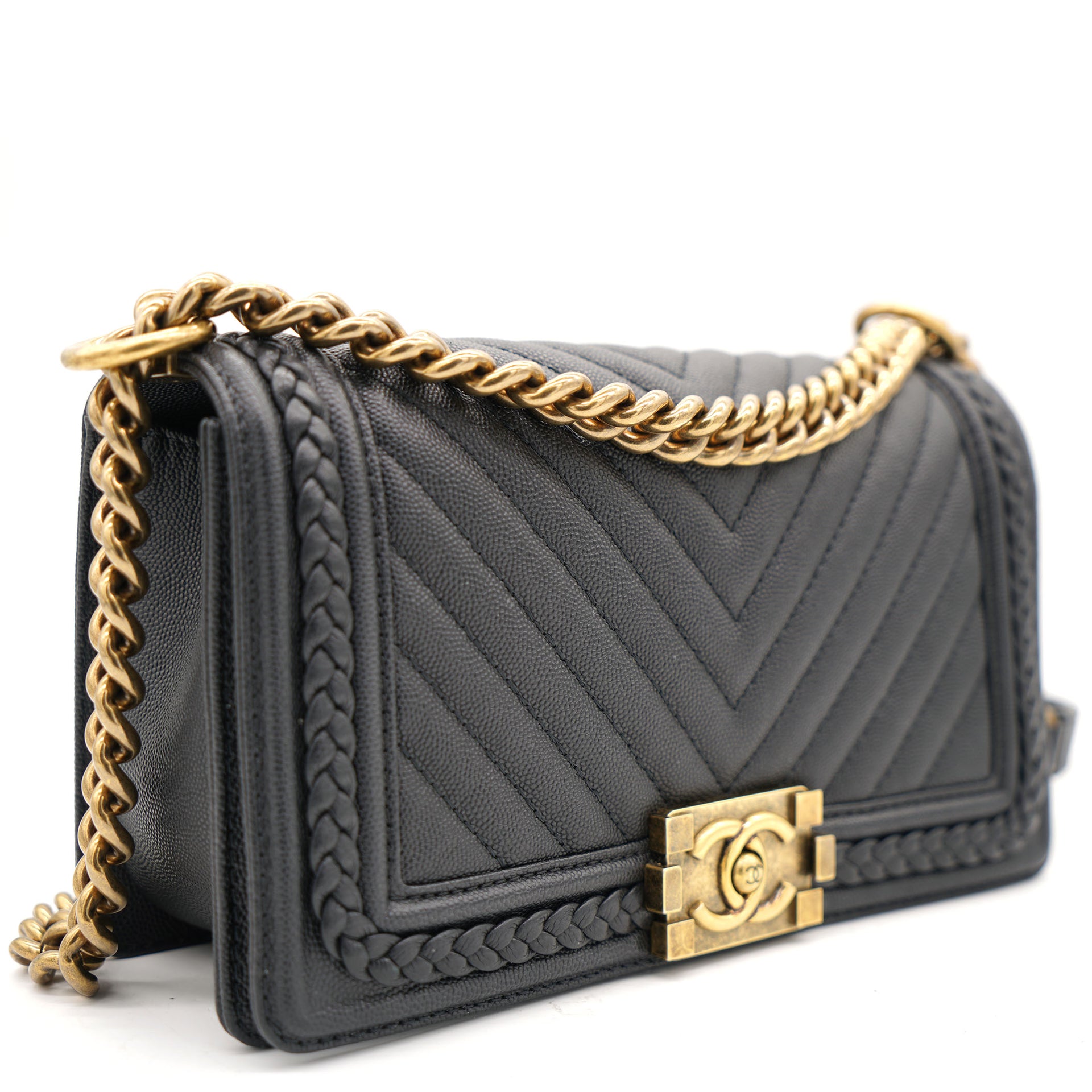 Chanel Black Quilted Leather and Twisted Leather Trim Old Medium