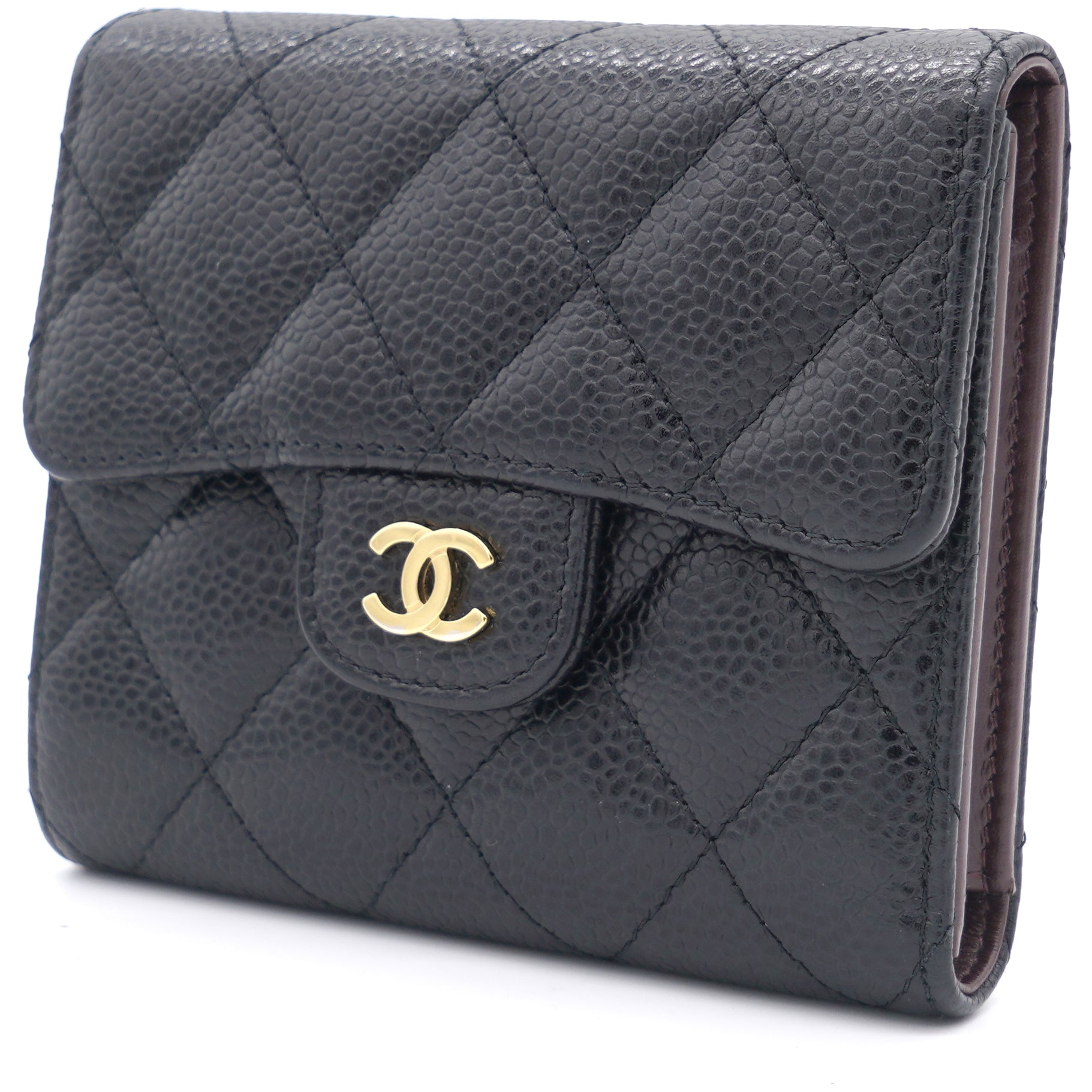 Caviar Quilted Small Compact Wallet Black