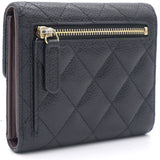 Caviar Quilted Small Compact Wallet Black