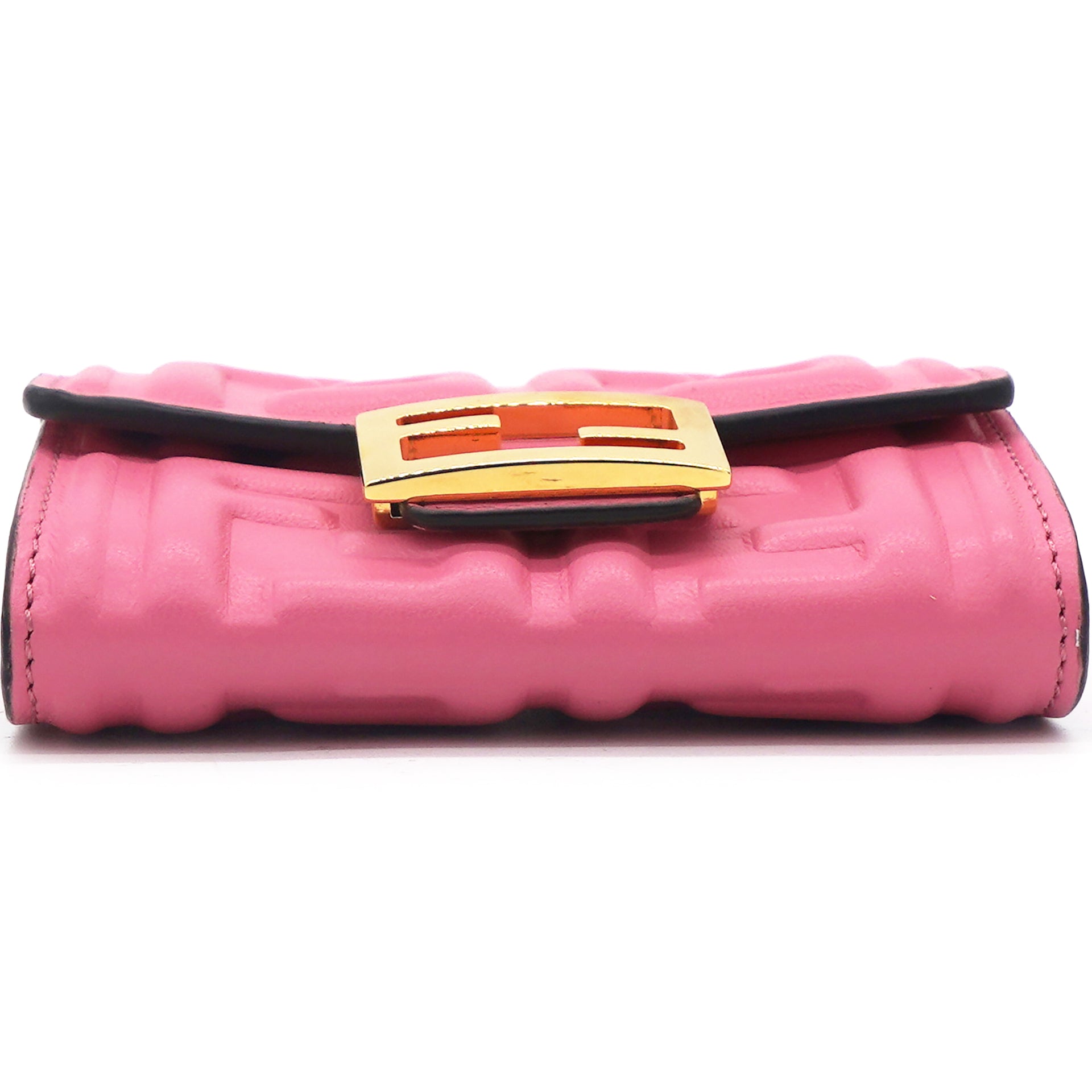 FENDI: Baguette wallet in nappa leather with padded FF monogram - Pink
