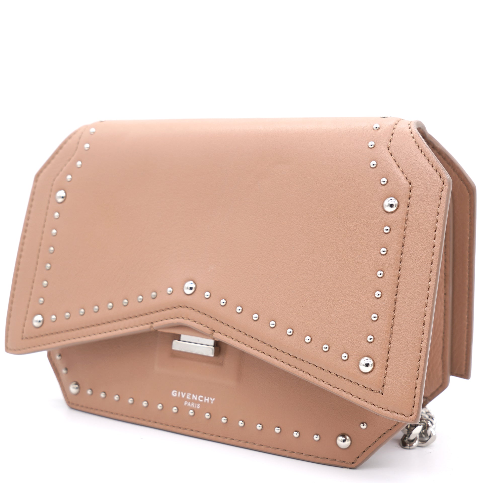Studded Leather Bow Cut Chain Flap Nude Bag