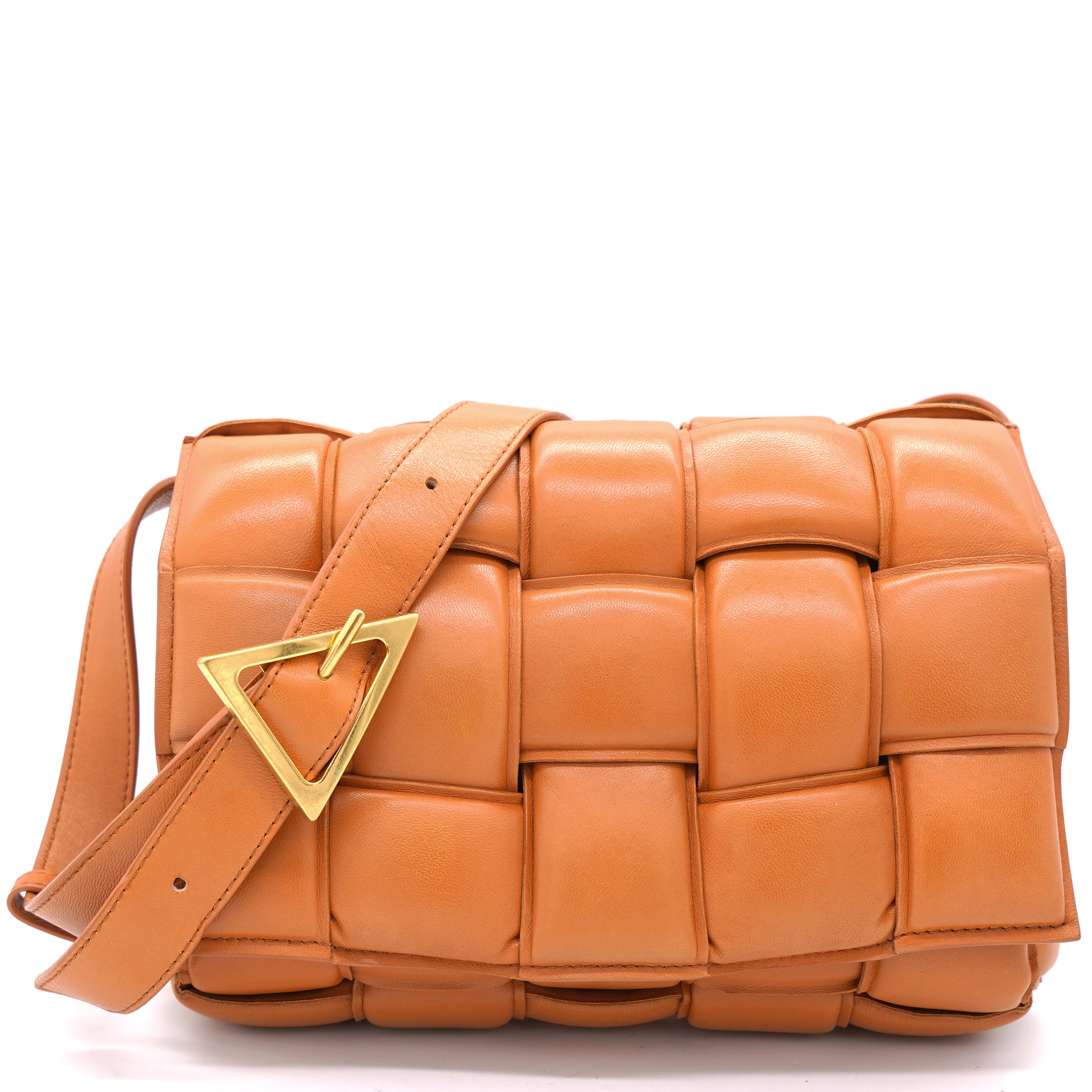 Bottega Veneta Orange Padded Leather Cassette Crossbody Bag