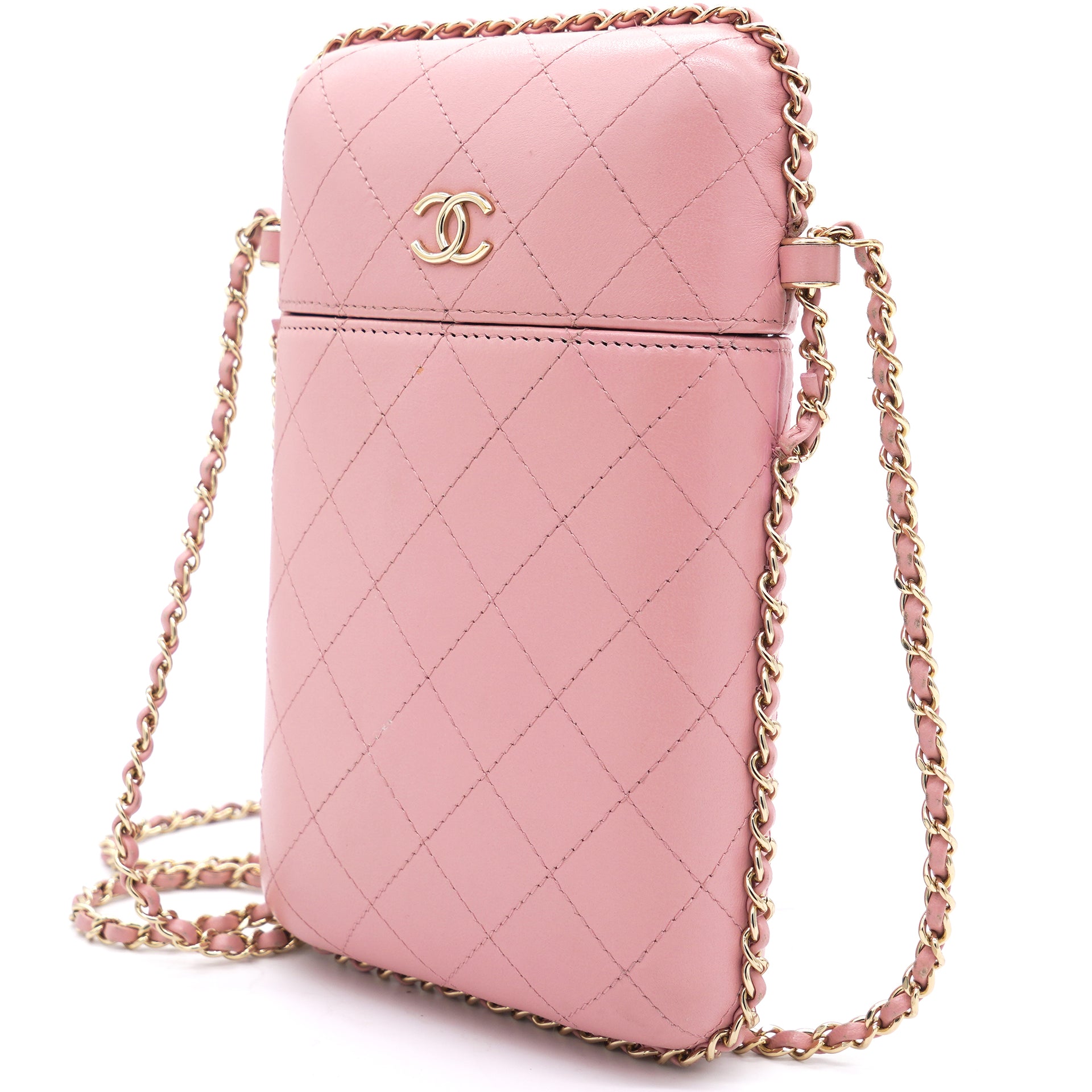 Chanel Lambskin Quilted Chain Around Phone Holder Pink – STYLISHTOP