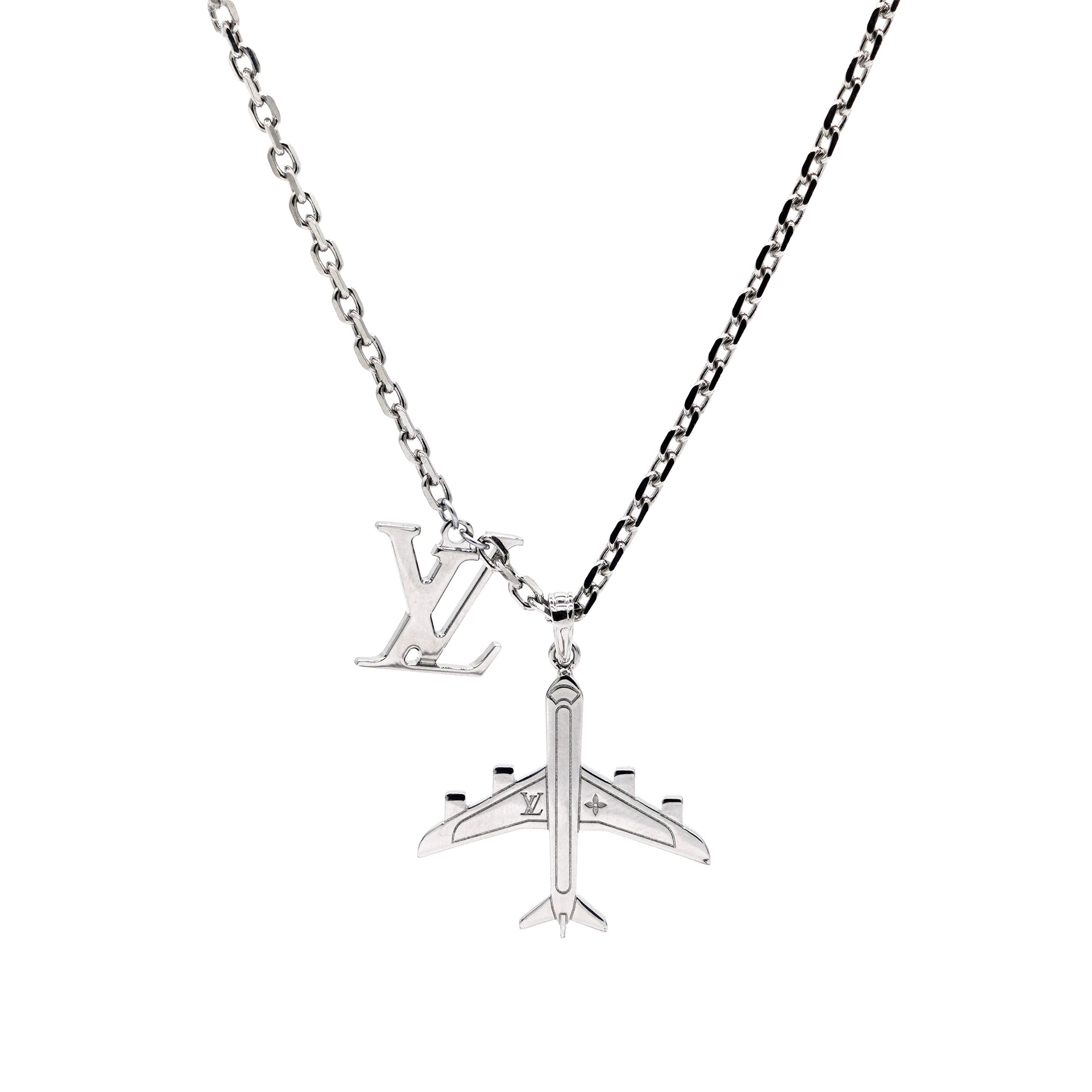 Louis Vuitton Lv Plane Necklace Monogram Flower Silver worn by