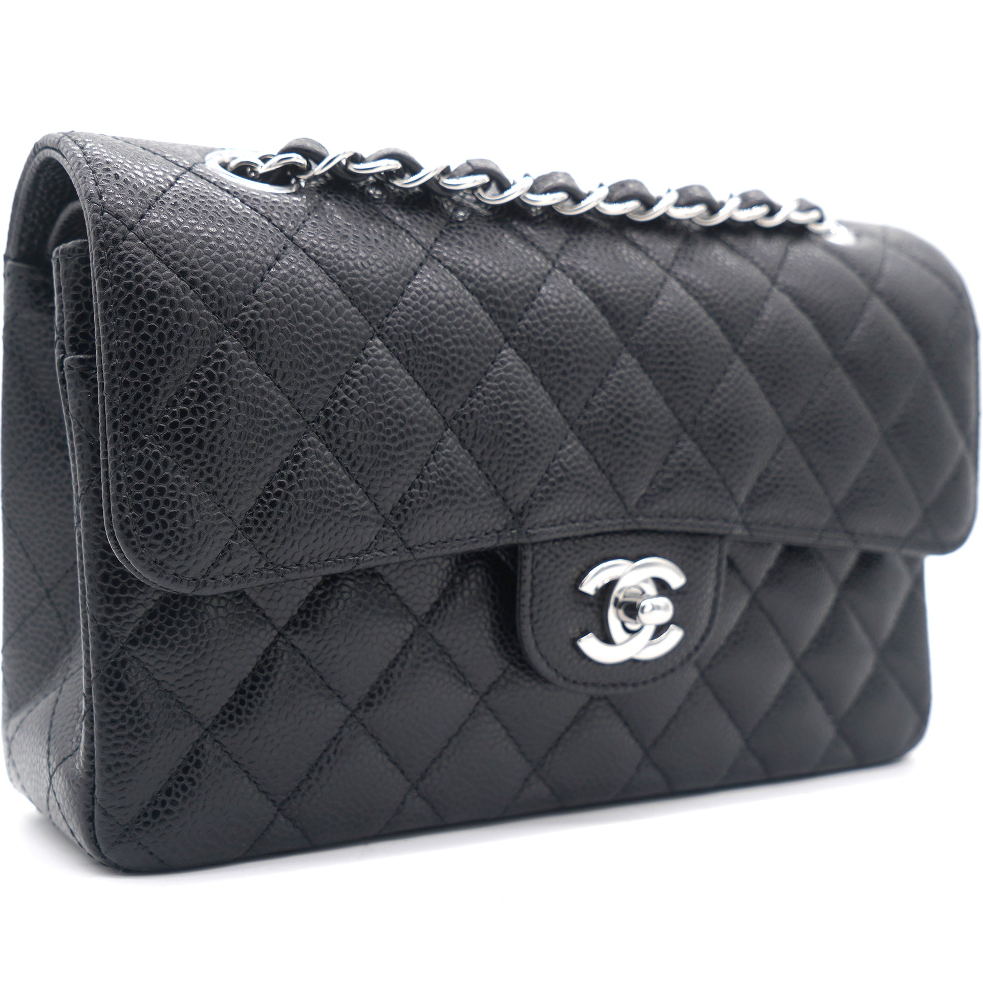 Chanel Black x Silver Quilted Caviar Leather Medium Classic Double Flap 122c9