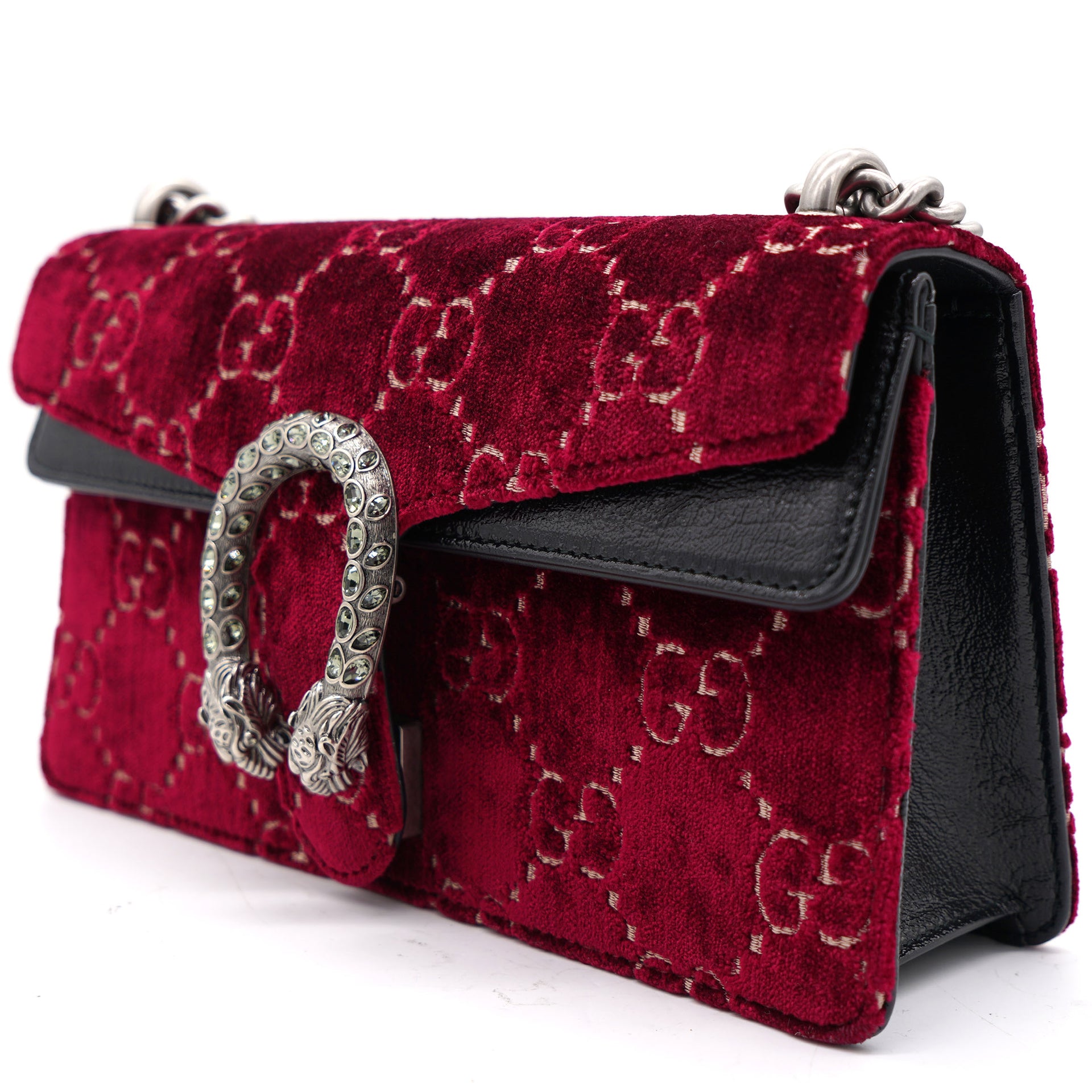 Red/Black GG Velvet and Leather Small Dionysus Shoulder Bag
