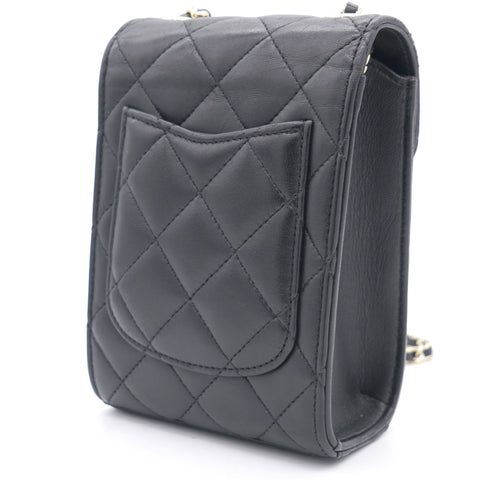Lambskin Quilted Small Vertical Flap with Chain Black