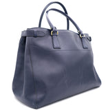 Navy Blue Leather Tote Bag