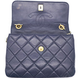 Navy Blue Quilted Lambskin Leather Small Trendy CC Flap Top Handle Bag