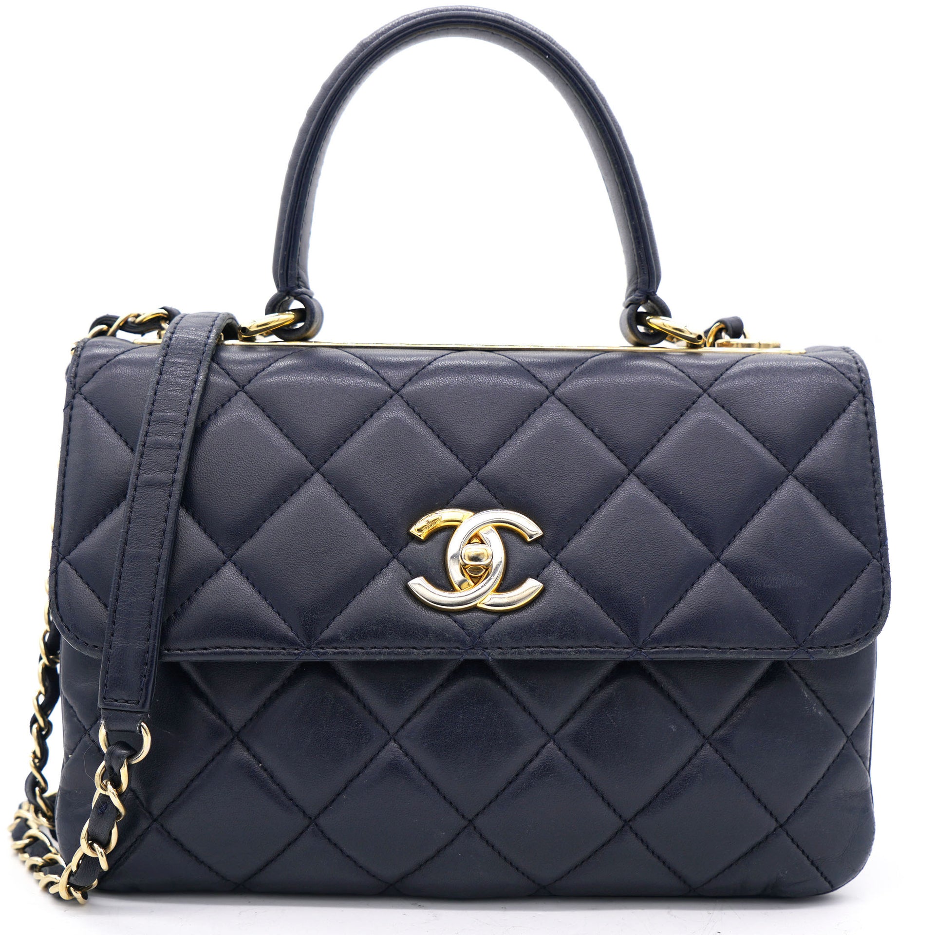 Chanel Navy Blue Quilted Lambskin Leather Small Trendy CC Flap Top Handle  Bag – STYLISHTOP